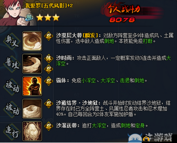 火影忍者手游深度解析，我爱罗忍者技能一览及其独特能力展示